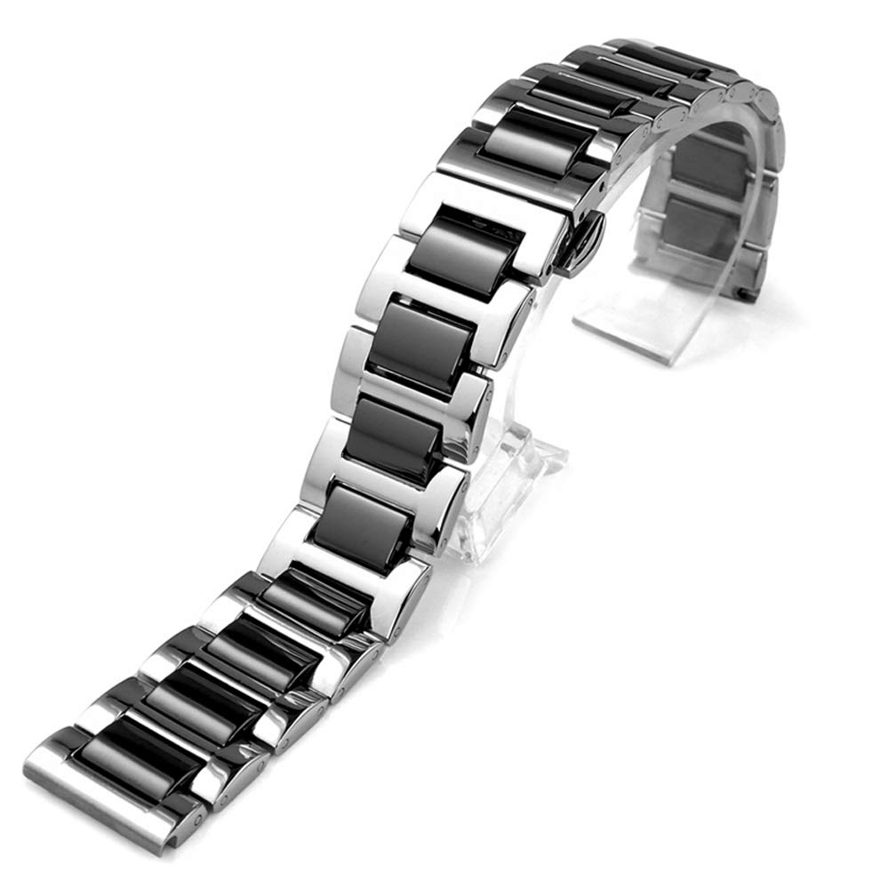 Correa de reloj de acero inoxidable y cerámica de dos tonos; todos los eslabones desmontables con herramientas; correa de repuesto; 14mm, 16mm, 18mm, 20mm, 22mm