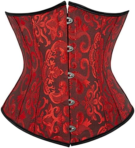 Corset for Women Vintage Underbust Corset Plus Size Brocade Bustier Waist Cincher Top Medium Black Red