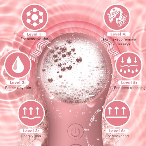 LZP Facial Cleansing Brush Face Scrubber, Silicone Electric Exfoliator Scrubber with 6 Speeds, Rechargeable Face Scrubber for Cleansing, Waterproof Face Scrub Brush for Men & Women