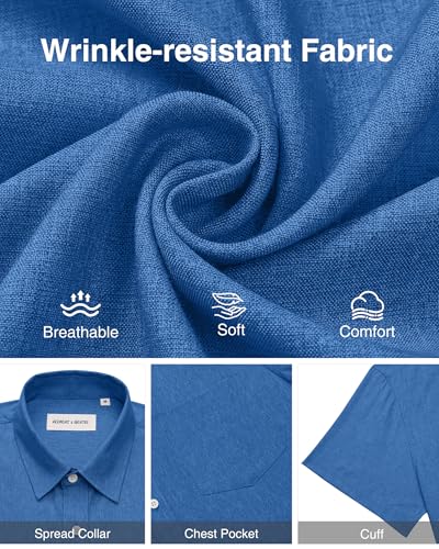 Image of Alimens & Gentle Mens Linen Shirts Short Sleeve Button Down Shirts Wrinkle Free Casual Vacation Beach Summer Tops