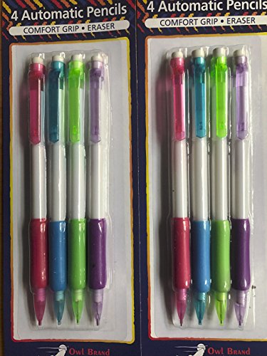 2 Packs of 4 Automatic Pencils (8 Total) Comfort Grip With Eraser Back to School