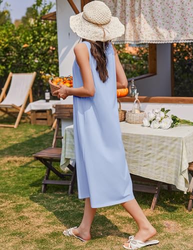 Image of Ekouaer Nightgowns for Women Cotton Long Night Gown Sleeveless Sleep Dress Victorian Nightdress Ladies Sleepwear
