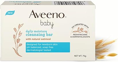 Aveeno Baby Daily Moisture Cleansing Bar 75g | With natural Oatmeal, Glycerin and Shea Butter | Co-created with Pediatricians and Dermatologists for newborn sensitive skin | pH balanced, free of soap, parabens sulfates and phthalates