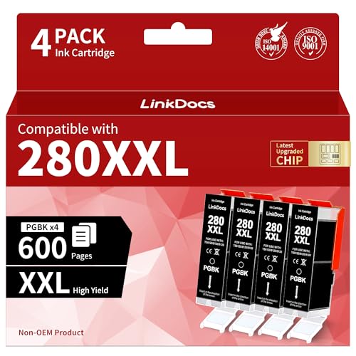 Image of LinkDocs 280XXL Black Ink Cartridges Compatible Replacement for Canon 280 PGBK PGI-280XXL PGI 280 XXL Work with PIXMA TR8620a TR8622a TR8600 TS702a Printers (4 PGBK)