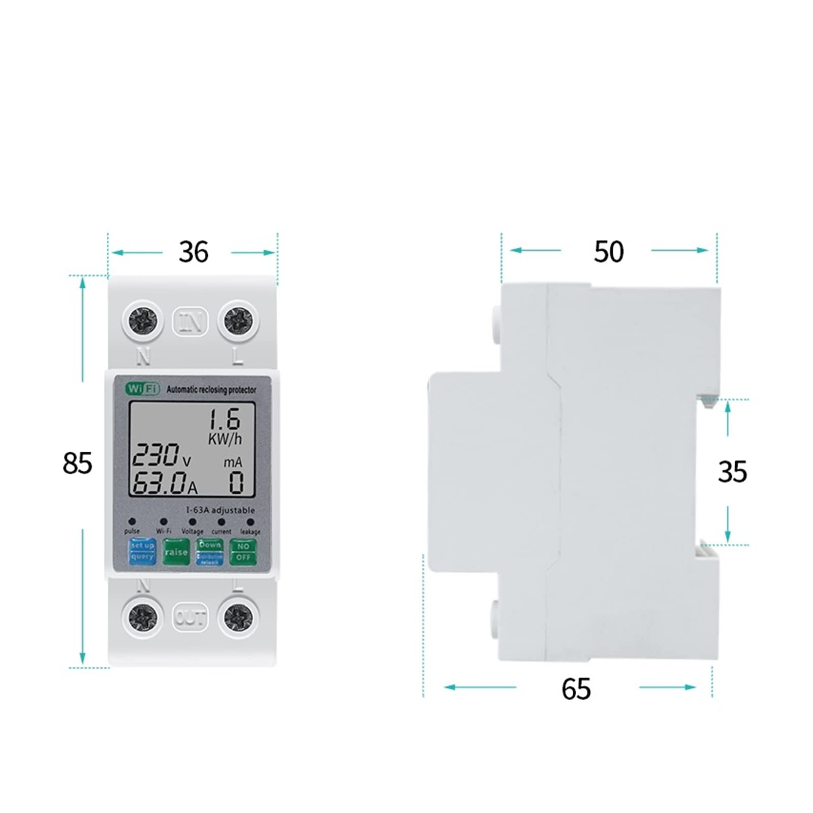 Medidor De Consumo Electrico, Tuya energía KWH medidor de energía prepago 2P 63A Circuito Fuga a Tierra sobre bajo Voltaje Protector, Fácil de Instalar