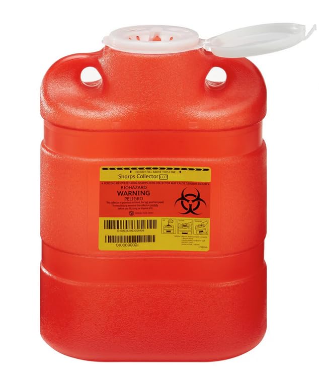 AmeriCan Goods Multi-Use 8.2qt Plastic Bio Hazard Sharps & Overfillings Collector Container with One-Way Funnel, Red (1)