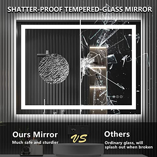 Image of 48x36 Inch LED Bathroom Mirror with Lights Front and Backlit Lighted Vanity Mirror for Bathroom Wall with 3 Colors Dimmable Anti-Fog Memory Shatter-Proof IP54 Waterproof Horizontal /Vertical