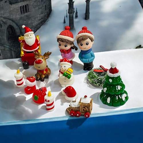 Image of Moira 14 pcs Christmas Theme Miniature Decoration Items for Shops, Cake Toppers Plants, Terrariums, Doll Houses, Fairy Gardens