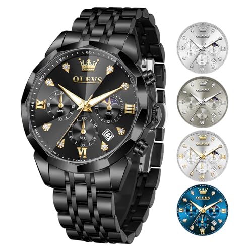 Image of OLEVS Watch Men Stainless Steel Watches Luxury Chronograph Men Wrist Watch | Multifunction,Diamond, Date, Business, Classic,Dress Watch for Men, Gift for Men, reloj de Hombre