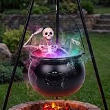 Halloween Decoration Witches Cauldron on 31" Tripod with Fog Maker&Skeleton