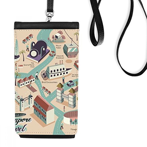 Cingapura – Bolsa de celular para viagem com rota turística, bolso preto
