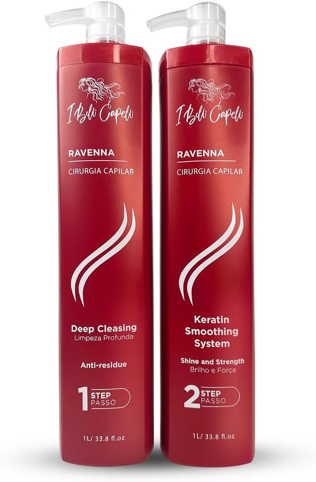 I Belli Capelli Ravenna Professional Keratin, Long-lasting Straightening Effect - Cirugia Capilar - Celulas Madres Straightener System - 2x1L/33.8