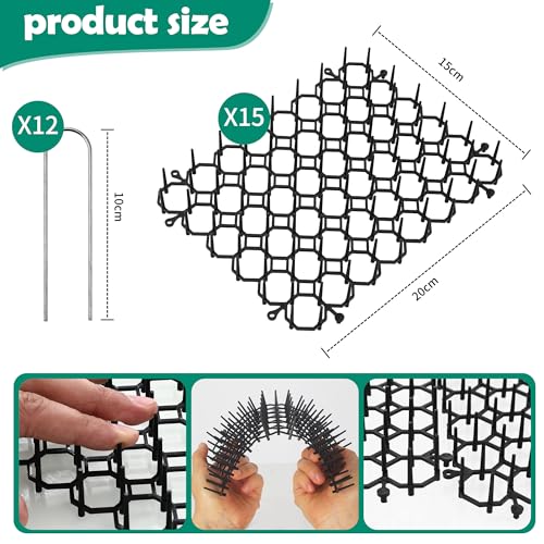 ACOMTUO 15 Stück Dornengitter Gegen Katzen 15x20cm,Katzenschreck Gitter mit 12 Erdanker,Katzengitter für Garten Katzenabwehrmatte,Katzenabwehr Matte für Garten, Anti Katzen Matte