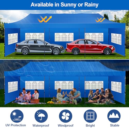 Image of COBIZI 10x30 Pop Up Canopy Tent with 8 Sidewall,Heavy Duty Canopy,Dark Blue