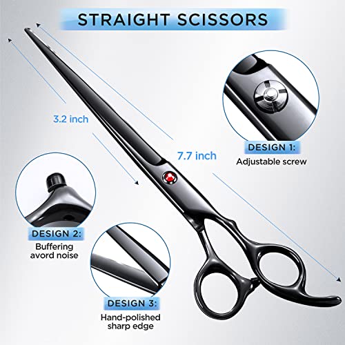 Image of Gimars 7.0in Professional 4CR Stainless Steel Safety Round Tip 6 in 1 Dog Grooming Scissors Heavy Duty Titanium Coated Pet Grooming Scissor for Dogs, Cats and Other Animals