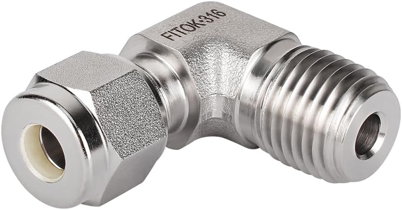 316 Stainless Steel Compression Tube Fitting Male Elbow 1/2" Tube OD x 1/8" Male NPT 6700 psi, SS-LM-FL8-NS2