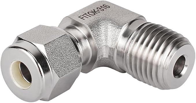 316 Stainless Steel Compression Tube Fitting Male Elbow 1/4" Tube OD x 3/8" Male NPT 7800 psi, SS-LM-FL4-NS6