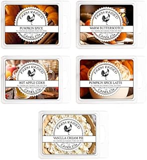 Farm Raised Candles - Pumpkin Patch Variety Mix 5 Pack - 1 Pound of Wax - 100% Plant Based Soy Wax Melts - Fall Wax Melts Cubes. Hayride, Spice, Latte, Vanilla Cream Pie, Apple Cider.
