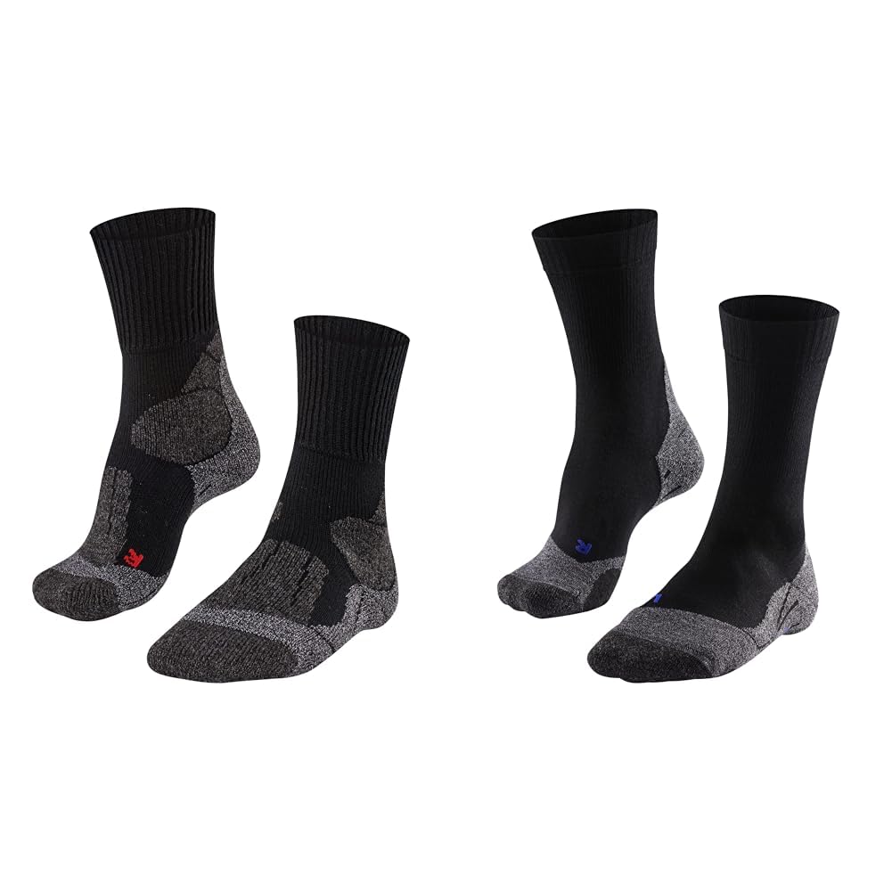 FALKE Herren Wandersocken TK1 Adventure M SO Wolle Antiblasen Dick 1 Paar & Herren Wandersocken TK2 Explore Cool M SO Funktionsgarn antiblasen dick 1 Paar, Schwarz (Black-Mix 3010), 42-43