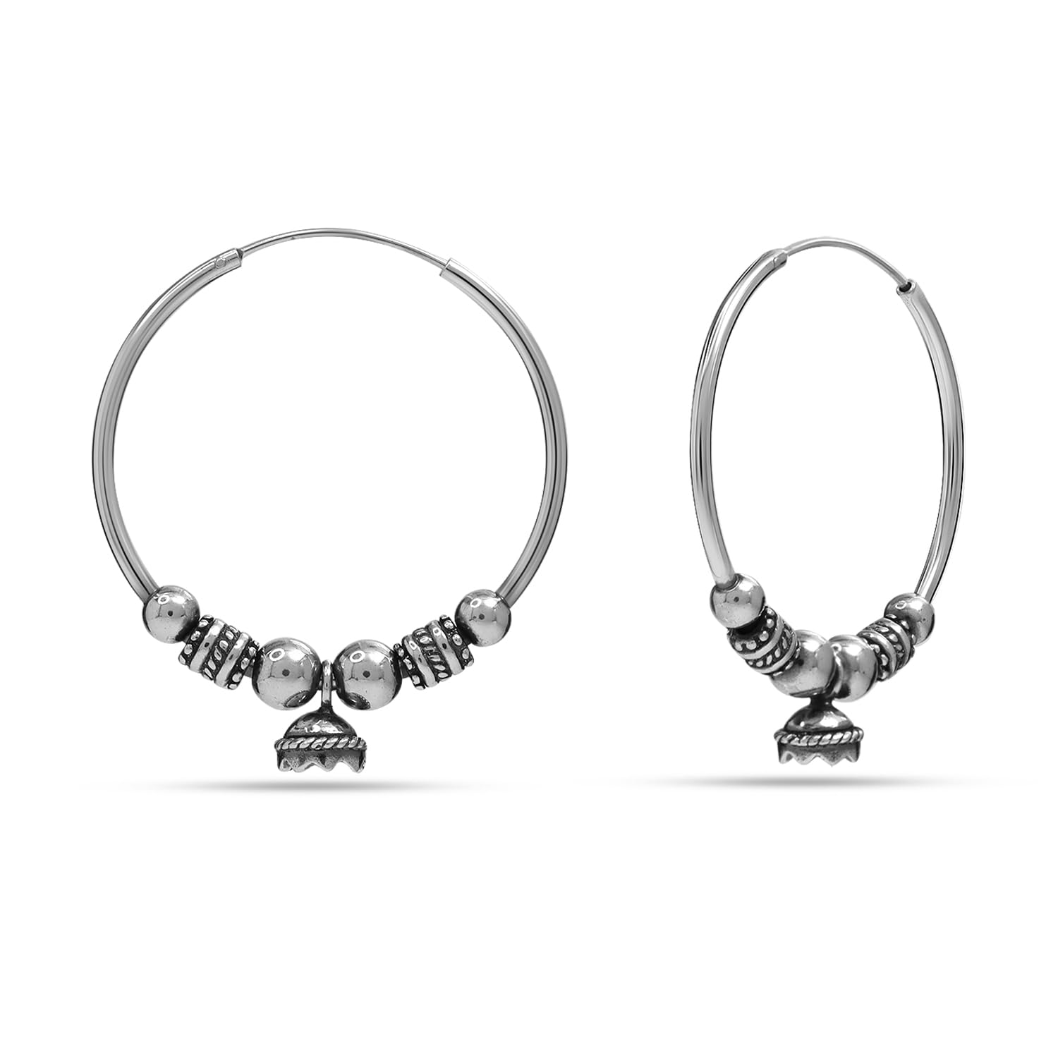 Silver Style (925 Sterling Silver BIS Hallmarked Oxidized Round Bead Jhumki Bali Hoop Earrings for Women and Girls) (B0964XWL9N) Amazon Price History, Amazon Price Tracker