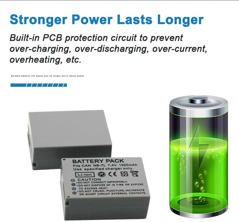 Miniatura 6 de NB-7L (1500mA) Batería de cámara multifuncional Juego de cargador (incluye dos baterías) compatible con cámaras Canon G10, PC1305, G11, PC1428, G12,