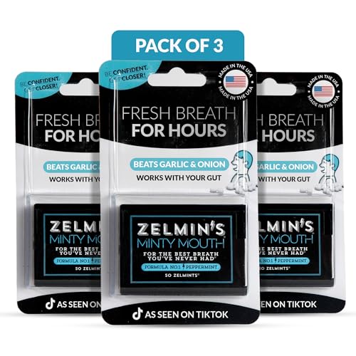 Zelmin's Minty Mouth Breath Freshener - (3 Pack) Long Lasting Bad Breath Treatment for Adults, Instant Freshness Helps with Dry Mouth, Natural Breath Mints for Travel, Alcohol-Free, Keto, Gluten-Free