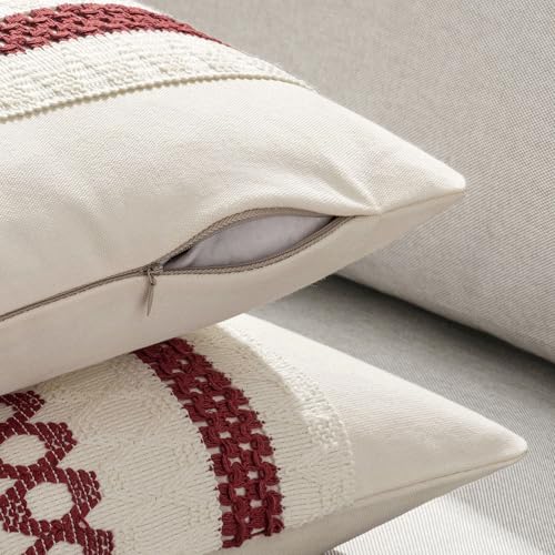 Image of MIULEE Set of 2 Christmas Burgundy Boho Decorative Pillow Covers 18x18 Inch