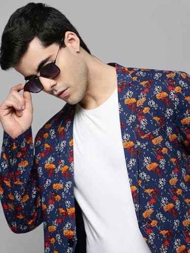 Image of SHOWOFFFF Men Printed Front-Open Casual Blazer | Notched Lapel Full Sleeves Cotton Blazer for Mens | Slim Fit Regular Length Blazer for Men's