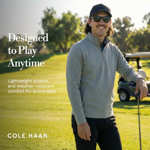 Image of Cole Haan Windward Zip Jacket for Men - Breathable, Wind- and Water-Resistant with 4-Way Stretch and Leather Zipper Pull
