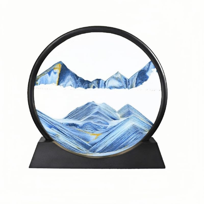 STÄYREN Moving Sand Art Picture Round 3D Hourglass Deep Sea Sandscape in Motion Dynamic Sand Art Liquid Motion Desktop Home Office Decor (Blue, 12 inch)