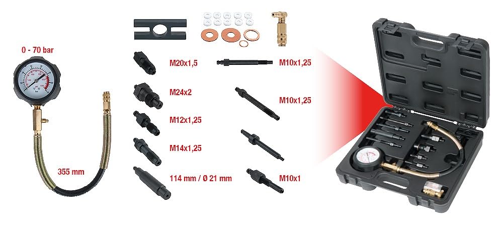 KS Tools 150.1680 Tester p.la pressione di compressione,diesel,13pz