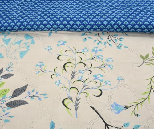 Image of IVAZA Luxury Ultrasonic Punch AC Comforter Blanket - Quilted Microfiber Floral Pattern, Lightweight Breathable All‑Season Blanket for Bedroom, Travel (Single Bed,228x152 CM) Antique Gold Blue