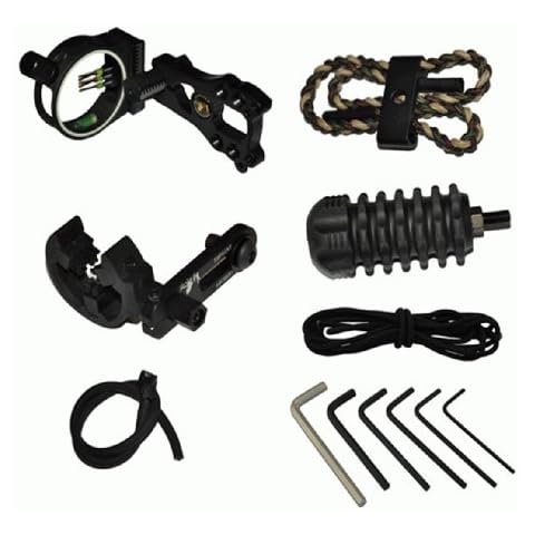 Aketek Upgrade Combo, 5 Pin Bow Sight with Level and Light, Arrow Rest, Stabilizer, Sling, Peep Cover