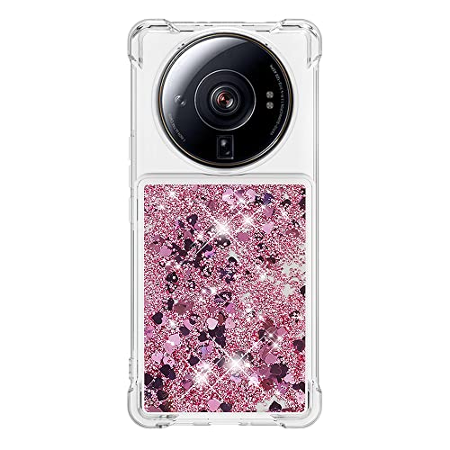 Sparkly Liquid Case Compatible with Xiaomi 12 Ultra, Bling Floating Flexible Scratch Resistant Gel Rubber Silicone Protective Cases Waterfall Transparent Back Cover Compatible with Xiaomi 12S Ultra