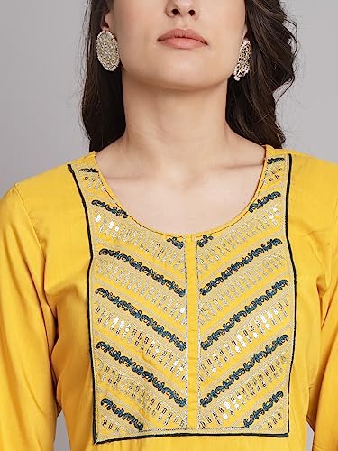 Image of VredeVogel Women Cotton Slub Straight Kurta Set With Pant and Net Embroidery Dupatta