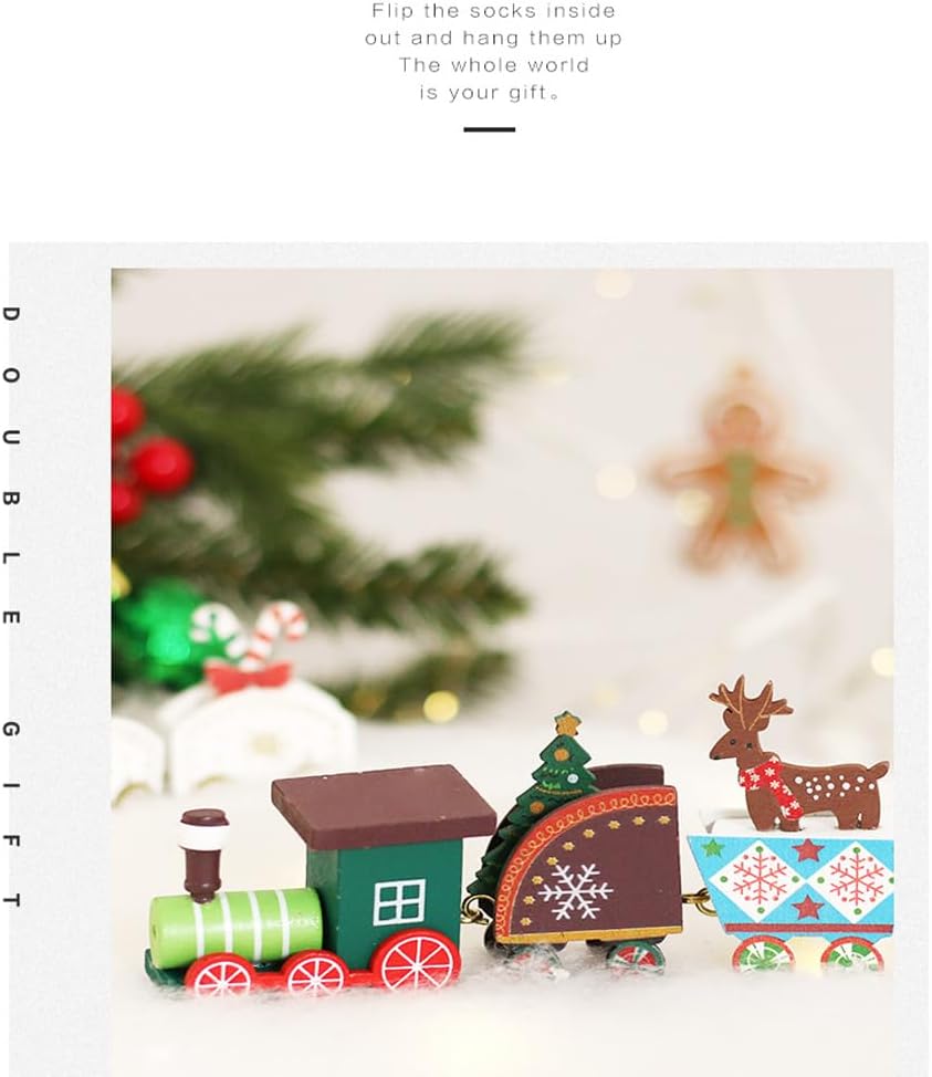 Christmas Painted Wooden Train Decor, 7.7 x 1.9 x 1.1 Inch Miniature Holiday Tabletop Decoration, Rustic Xmas Tree Ornament & Festive Home Decor for Mantel, Shelf, or Village Display