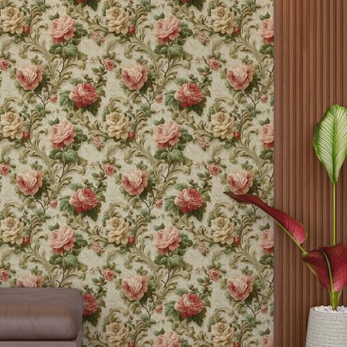 Image of PAPER PLANE DESIGN Vintage Floral Vinyl Self Adhesive Wallpaper Peel & Stick, Waterproof, Stain-Proof | 16 in X 90 in, Decor for Bedroom, Hallway, Living Room (A)
