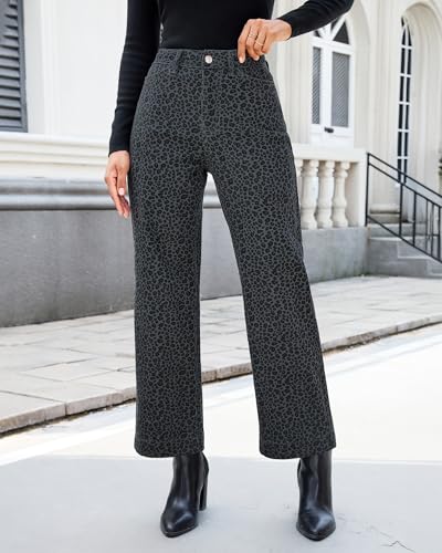 luvamia Wide Leg Jeans Woman Trendy High Waisted Leopard Cheetah Print Ankle Length Stretchy Denim Pants with Pockets
