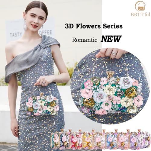 Image of BBTT.ful Women Clutches Flower Evening Handbag Chain Strap Shoulder Bag handbag Wedding bag purse
