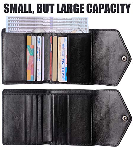 Borgasets Women's RFID Blocking Small Compact Bifold Leather Pocket Wallet Ladies Mini Purse (Carbon black)