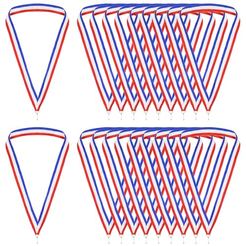 20 Pieces Award Neck Ribbons with Snap Clips Striped Medal Lanyards Award Participation Ribbons for Competitions Meeting Sport Party Student Awards(Red White Blue)