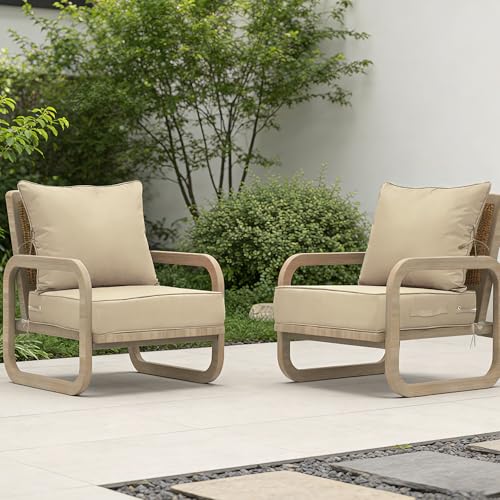 Image of 24x24 Outdoor Chair Cushions Set of 2, Waterproof Deep Seat Cushions for Patio Furniture with Removable Cover, Fade Resistant 4'' Outdoor Seat Cushion with Ties Handle for Wicker Sofa Couch,Khaki