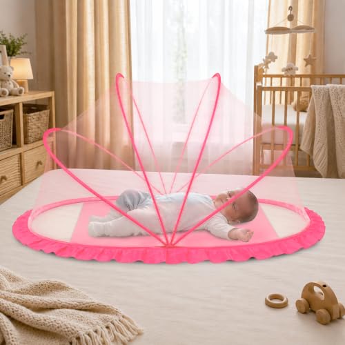 Image of RAMVIK Baby Mosquito Net, Mosquito Net for Baby 0-12 Months, Foldable Portable Mosquito Net for Baby with Breathable Mesh, 360 Protection, Bottomless Design,135 x 65 x 65 cm (Baby Pink)
