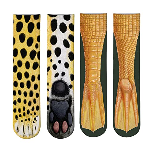 XiXiRan Chaussettes 3D, Chaussettes Femme Motif Chien Chat, Leopard Chaussettes Drôles fantasie Noël pour Halloween, Fêtes Foraines, Jeux de Famille 35-42, 2 Paire Cover