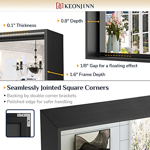 Keonjinn Black Framed Mirror For Bathroom 40 X 30 Inch Rectangular Wall Mirror For Bathroom Metal Frame Farmhouse Black Mirror Large Decorative Square Corner Rectangle Mirror(Horizontal/Vertical) #TOP2
