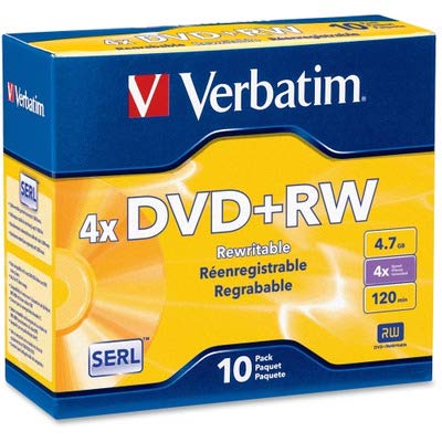 verbatim datalifeplus 94839 dvd rewritable media - dvd+rw - 4x - 4.70 gb - 10 pack slim case - 2 hour maximum recording time