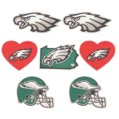 Lovezzr 7PCS Rugby Fans Favorite Team Logo, Helmet Logo and Heart Logo Iron On Patches Embroidery Applique for Clothes, Dress, Hat, Jeans, DIY Accessories