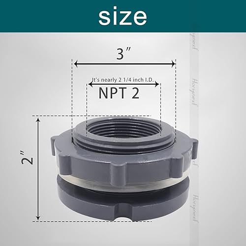 Miniatura 2 de NPT2 - Adaptador de mamparo de PVC, conector de tubo de plástico para barril de lluvia, adaptador de manguera de jardín, kit de espiga, tanque de