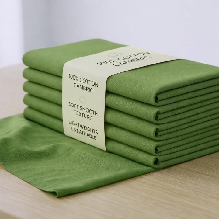 Image of Soimoi Green Solid 60 * 60's Cotton Cambric Fabric by 10 Yards, 56 Inch Wide Light Weight Material Suitable for Kurtis, Blouses, Kids Clothing, Tunics, Dresses and Summer Apparel