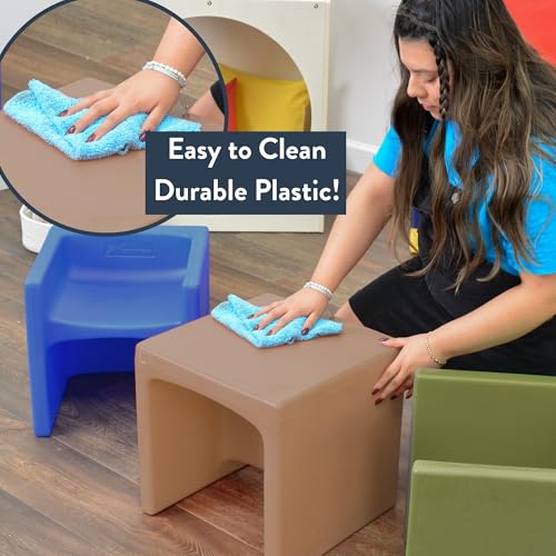 Image of Children's Factory 3-in-1 Cube Chairs for Kids, Kids Chair, Almond, 1 | Polyethylene Toddler Outdoor Chair, Classroom Furniture Made in the USA, Recyclable Multi-Use Flexible Seating Classroom